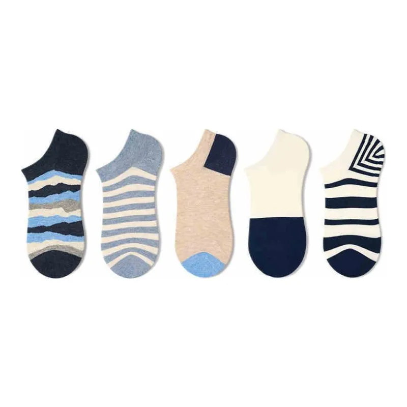 Primeet No Show Socks Unisex 5 Pack Striped-0