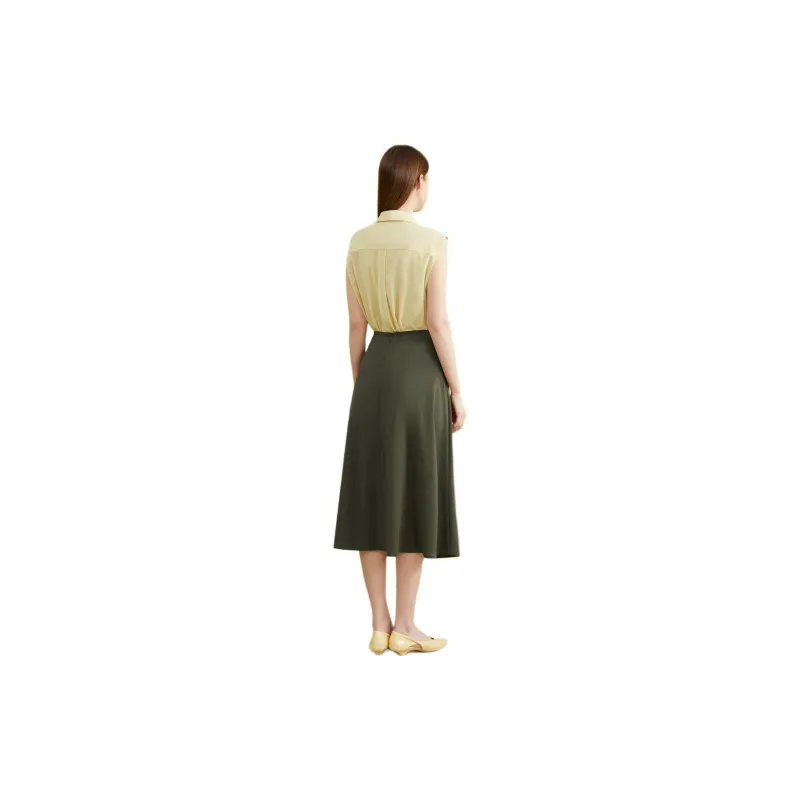 Yiner Casual Long Skirt Women's Olive Green-1
