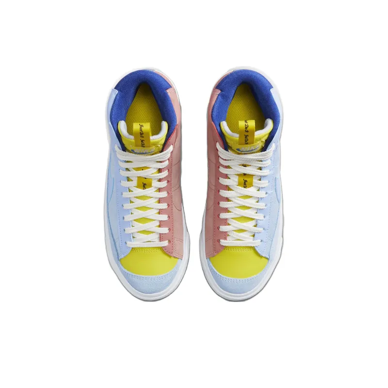 Nike Blazer Anti Slip Wear Resistant Mid Top Kids' Skateboarding Shoes Blue Yellow Pink Teenagers-3