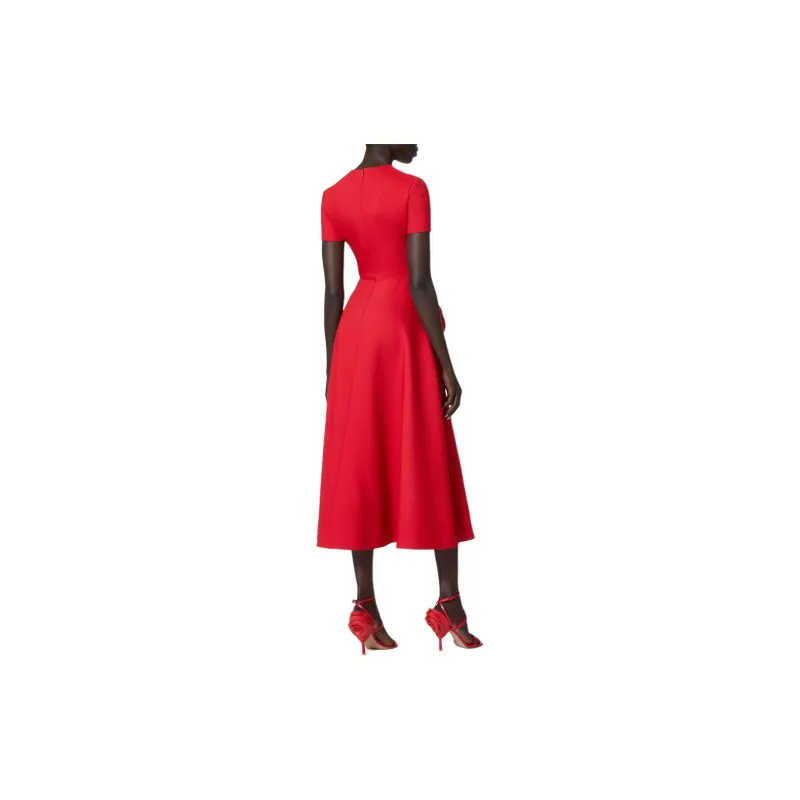 Valentino Crepe Couture Midi Dress Short-Sleeved Dresses Women's Red-2