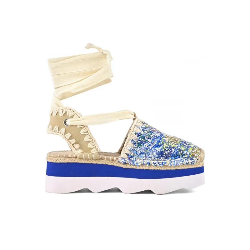 MOU Espa Casual Single Shoes 5.5cm Women's Blue Beige-1
