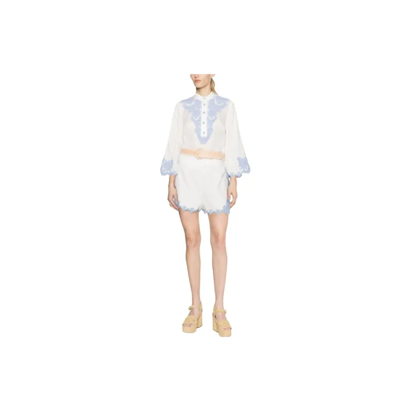 Zimmermann Raie Lace-trim Belted Shorts-1