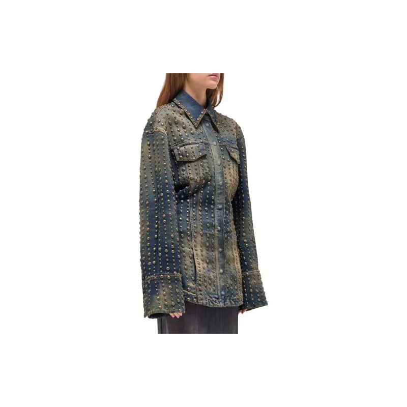 Blumarine Studded Distressed Denim Jacket-3