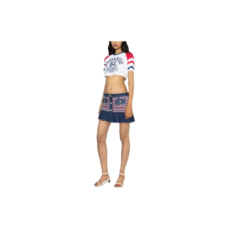 DSQUARED 2 Checked Low Rise Denim Skirt-3
