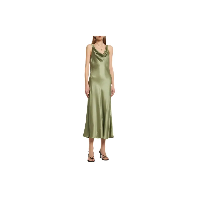 REFORMATION Bryn Silk Dress Sleeveless Dress Women's Green-2