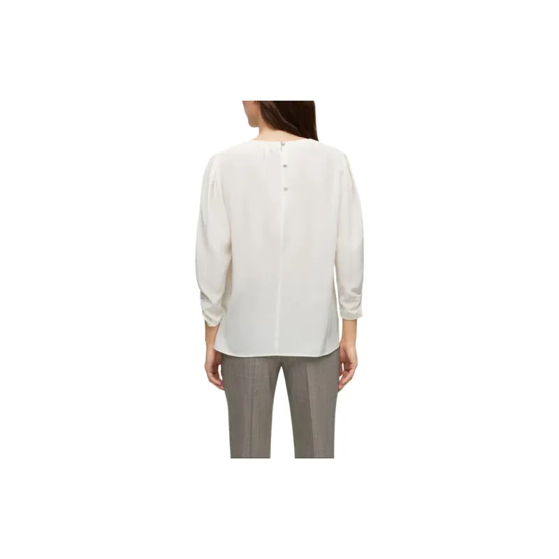 HUGO BOSS Regular-Fit Collarless Blouse In Washed Silk Shirt Women's White-1