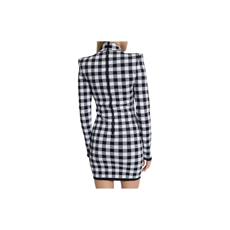BALMAIN Gingham Fine Knit Dress-4