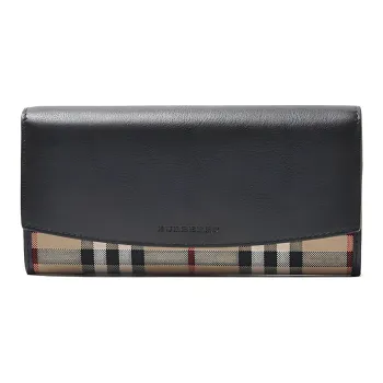 Burberry Leather Card Holder Long Wallet Unisex Black/Khaki