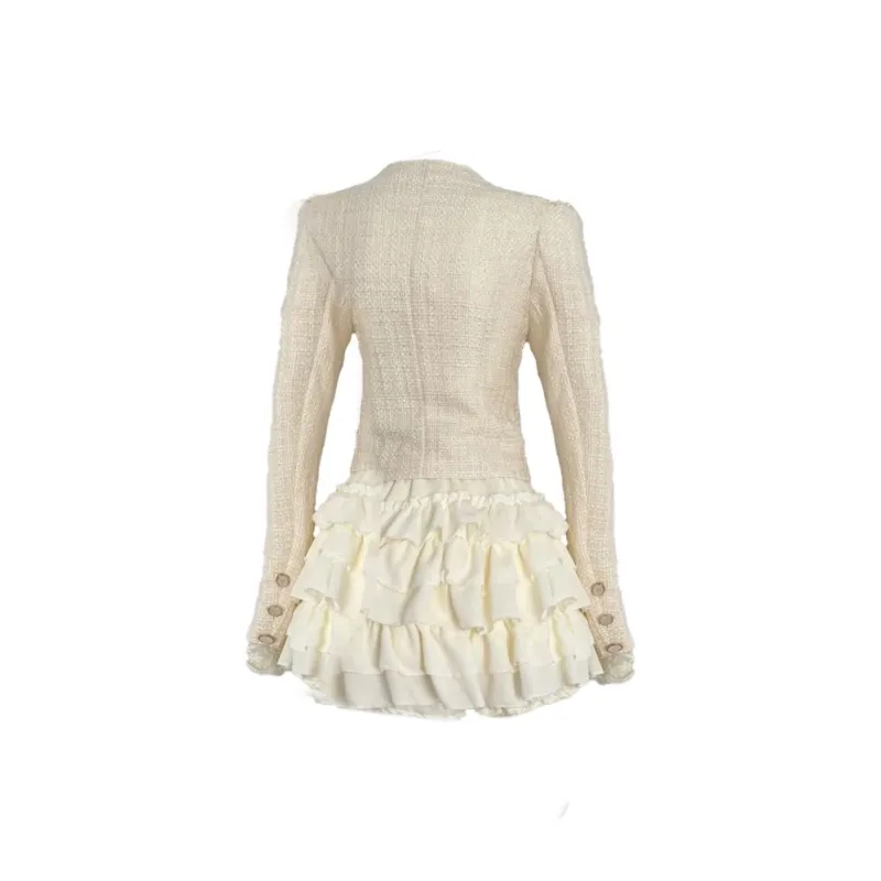 Manekniv Skirt Set Women's White Mini Perfume Jacket+White Cake Short Skirt Set Set Of X-1