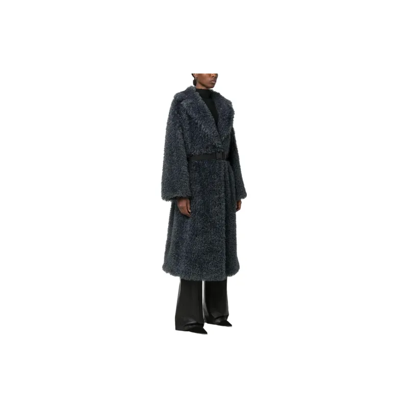ERMANNO SCERVINO Belted Straight Hem Shearling Coat-3