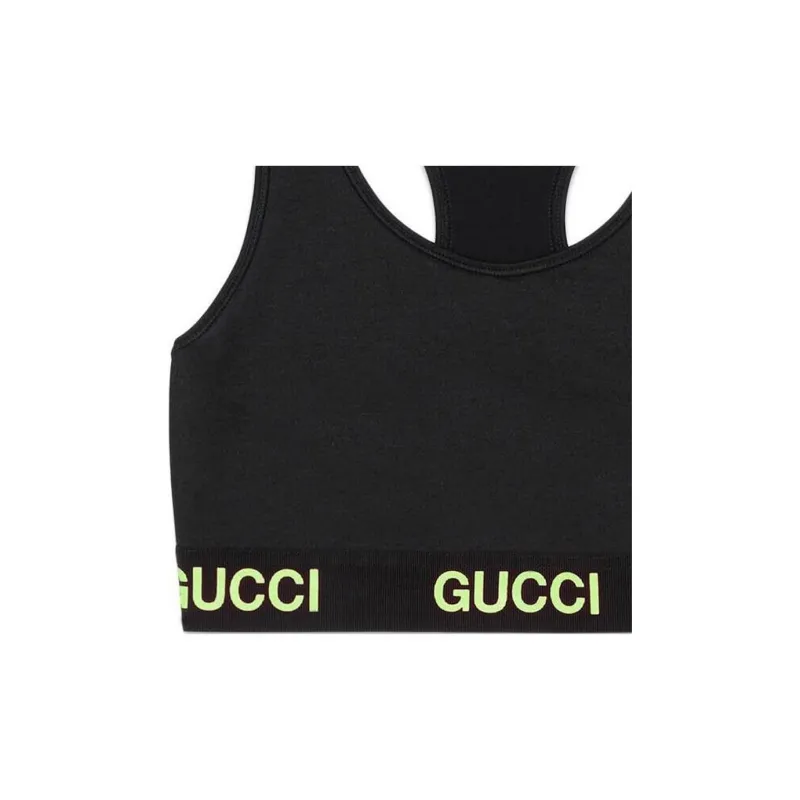 GUCCI Logo Jacquard Crop Top Black Yellow-5