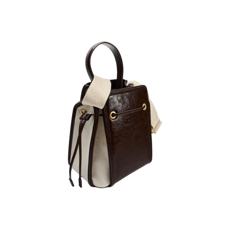 ZARA Cotton Bucket Bags Handbags Mini Women's Dark Brown-1