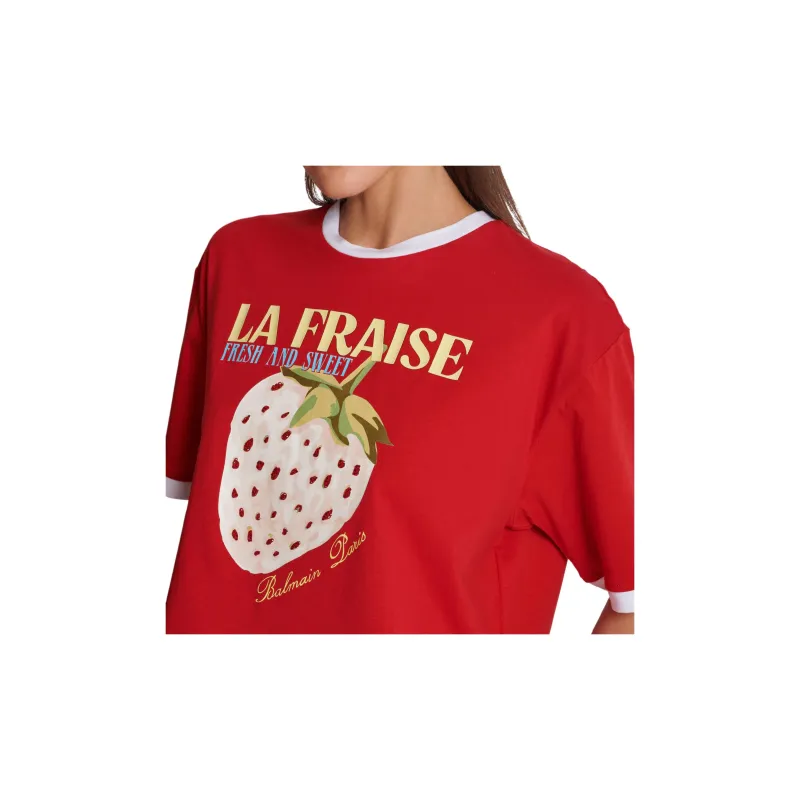 BALMAIN Strawberry Print Cropped T shirt-5