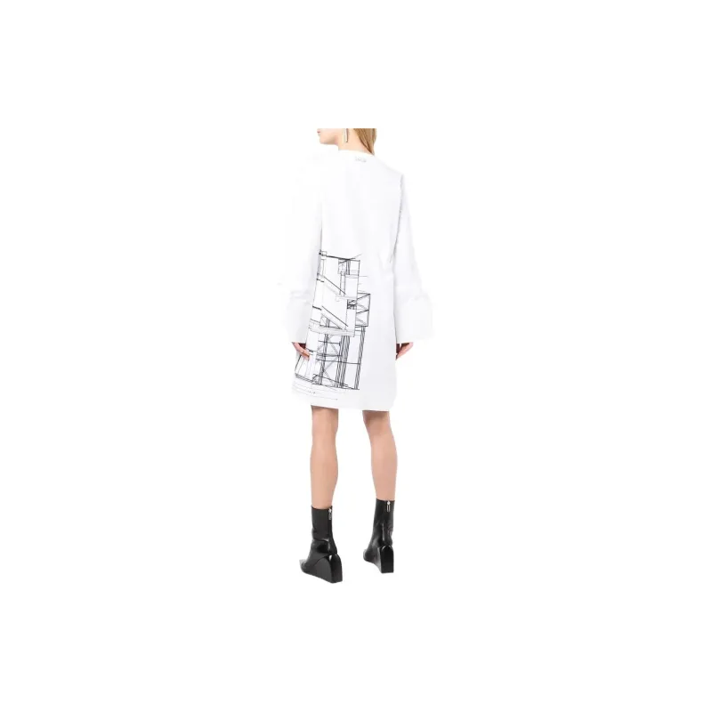 OFF-WHITE Graphic-print Tied-sleeves Mini Dress-2