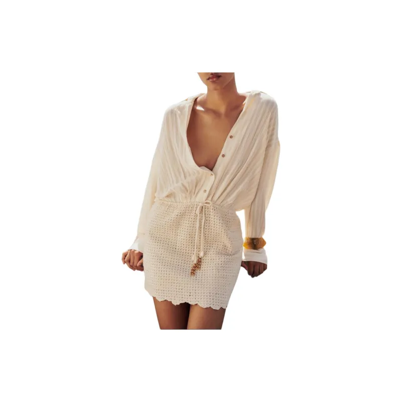 ZARA Long-Sleeved Dresses Women's Light Beige-2
