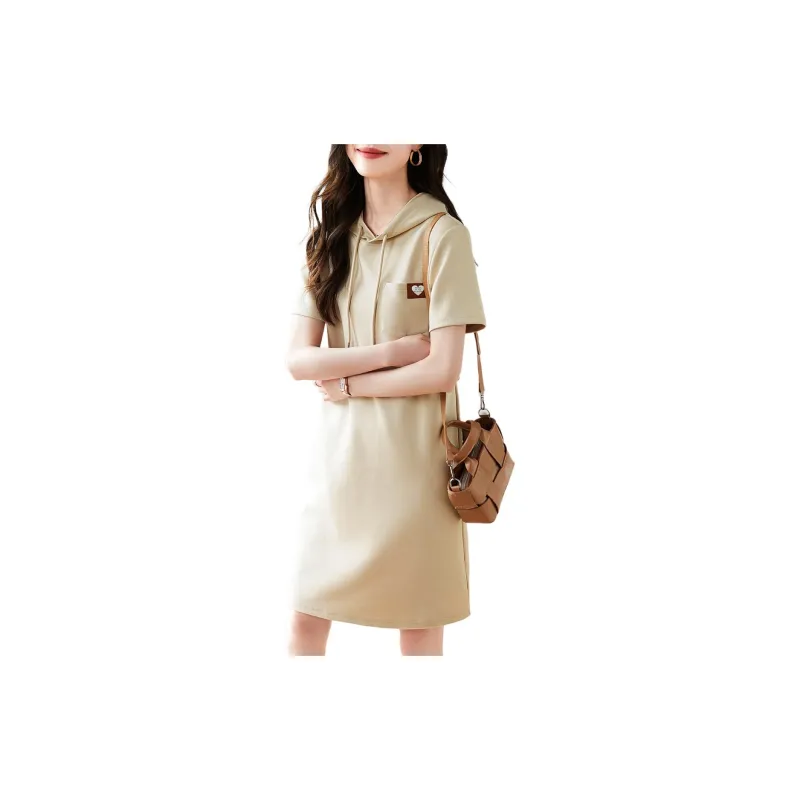 Mo Han Yi Mei Short Sleeved Dresses Women's Beige Apricot-1