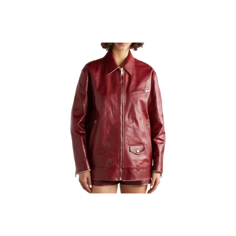 GUCCI Leather Jacket Women's Red-1
