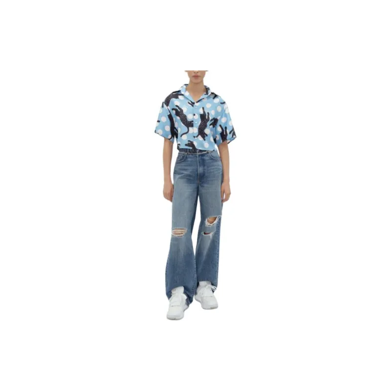AMIRI Leopard Silk Shirt Women's Blue-3