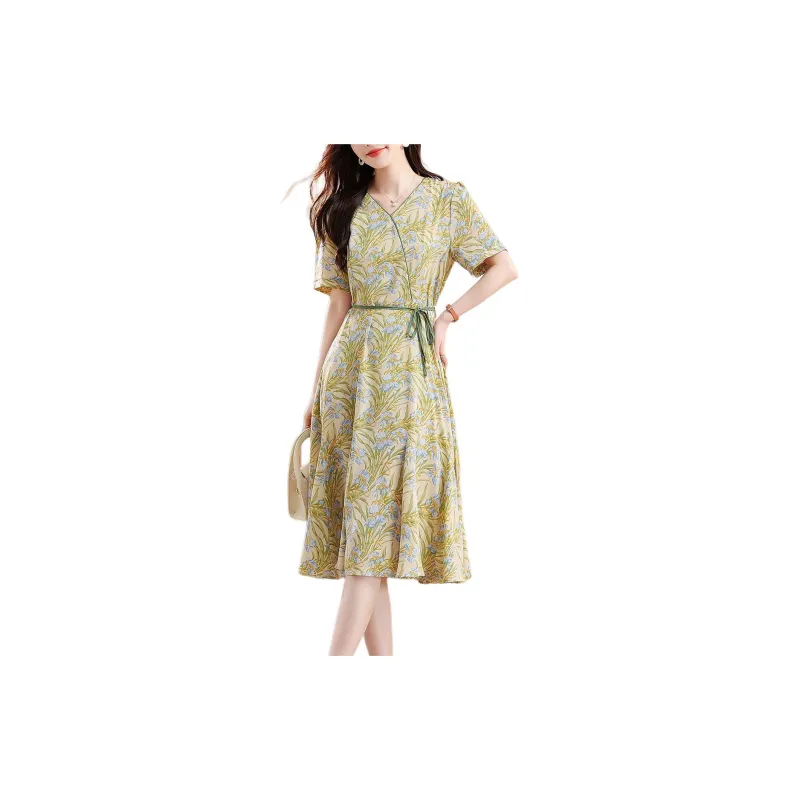 ETSE Short Sleeved Dresses Women's Green-2