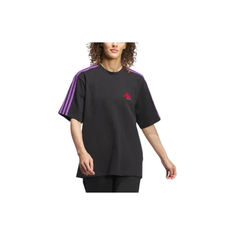 Adidas Drop Shoulder Sleeve T Shirt Women's Black-1