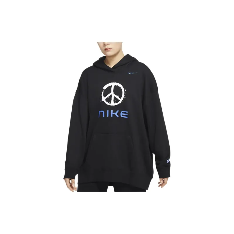 Nike Sportswear Logo Print Hooded Pullover Sweatshirt Black-2