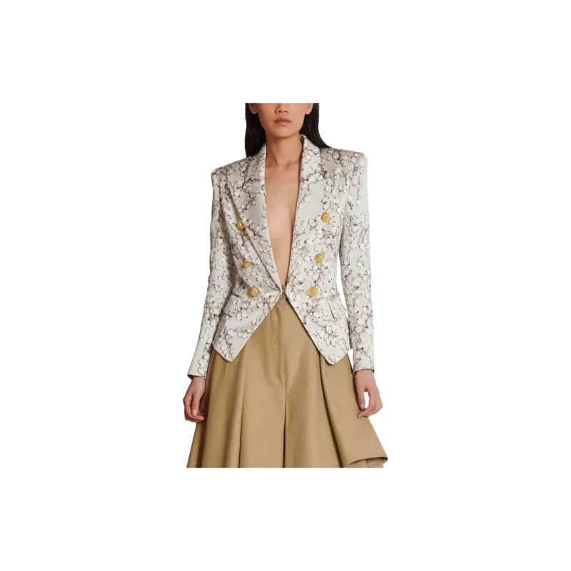 BALMAIN Redcurrant Print 6-Button Satin Jacket-3