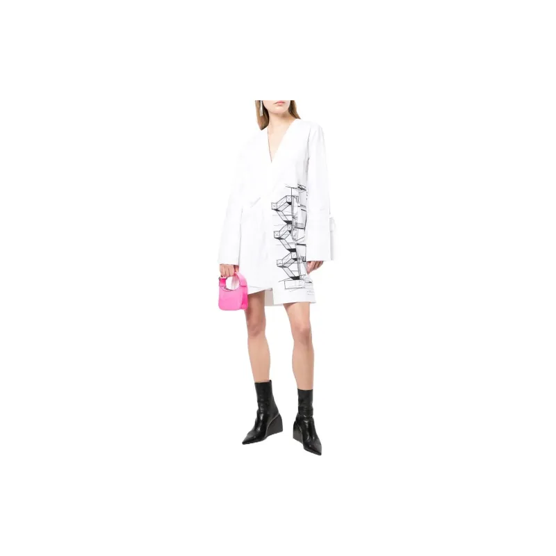 OFF-WHITE Graphic-print Tied-sleeves Mini Dress-1
