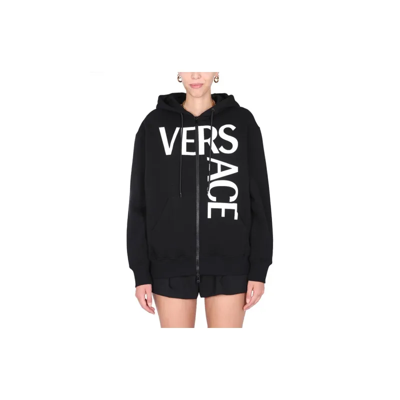 VERSACE Sweatshirt Fabric With Branding Print 'Black/White'-3