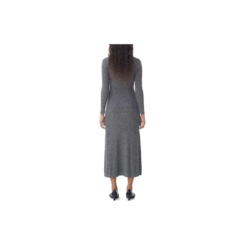 GANNI SS24 Long Sleeved Dress Women's Ebony Wood Mixed Color-2