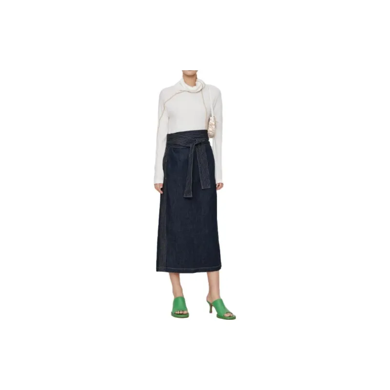 Marisfrolg Denim Long Skirts Women's Navy Blue-1
