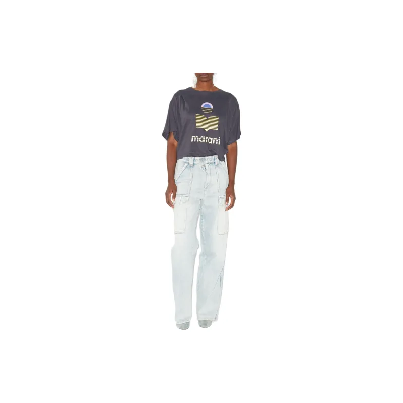 ISABEL MARANT ETOILE Logo Printed Cropped T-Shirt-1