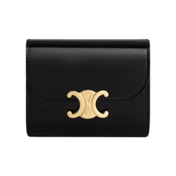 CELINE Lacquered Finish Cow Leather Wallet Small Size Women's Black