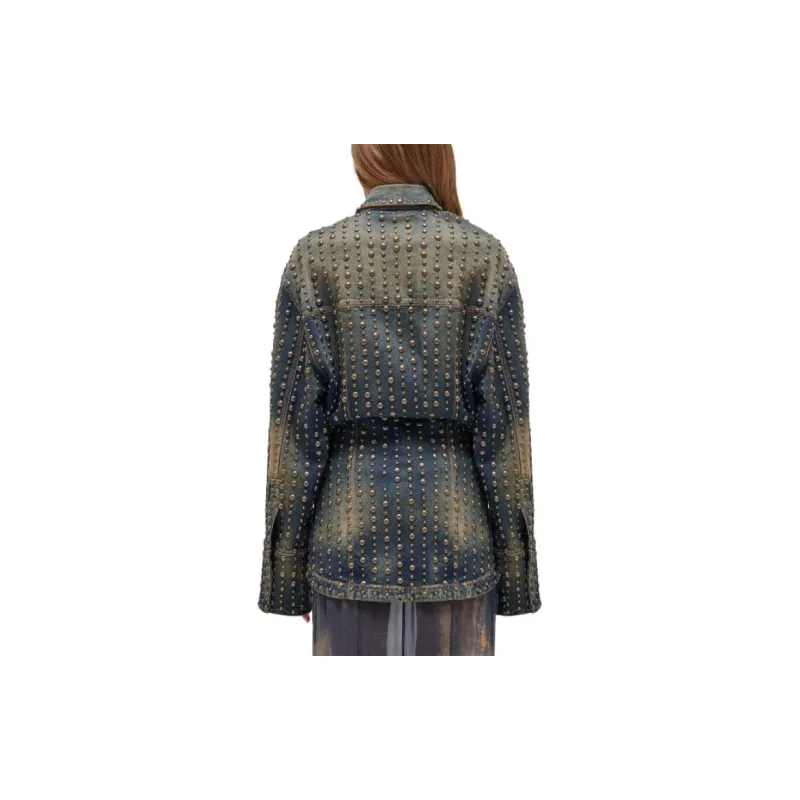 Blumarine Studded Distressed Denim Jacket-2