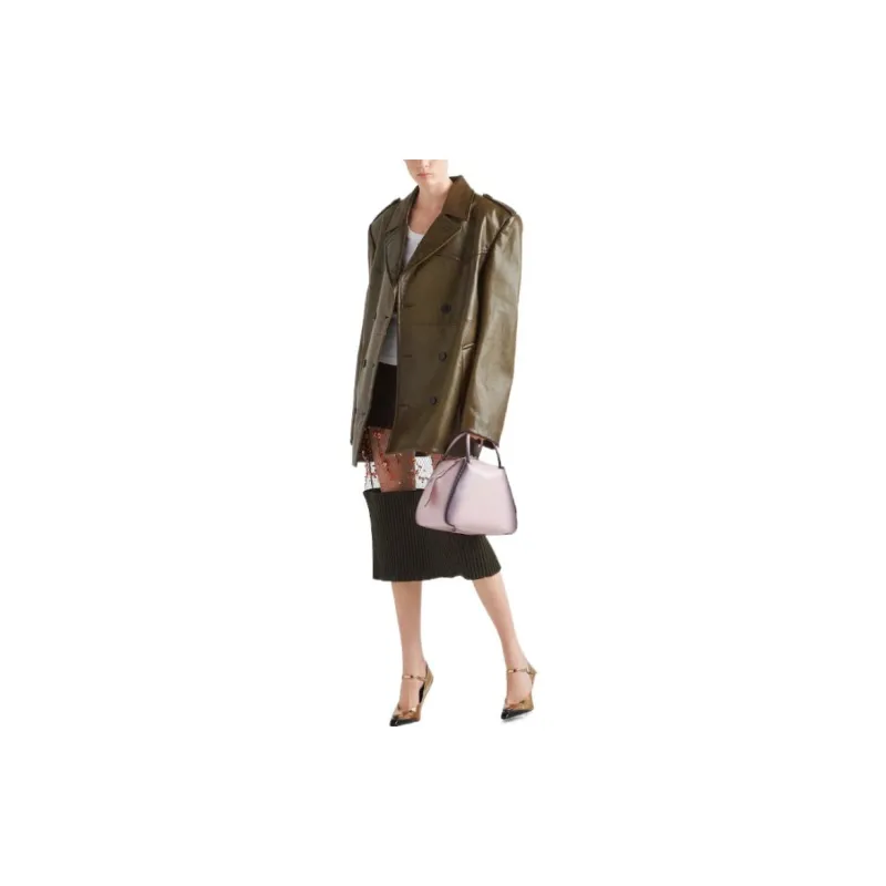 PRADA Leather Jackets Women's Olive Green-1