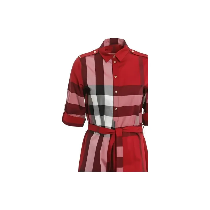 Burberry Check Knee Length Dresses Red Check-4