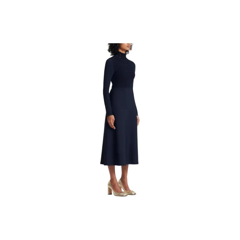 SCANLAN THEODORE Crepe Knit Daisy Dress Long-Sleeved Dresses Women's Navy/Marine Blue-3