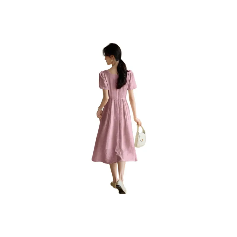 Mo Han Yi Mei Short Sleeved Dress Women's Dusty Pink-2