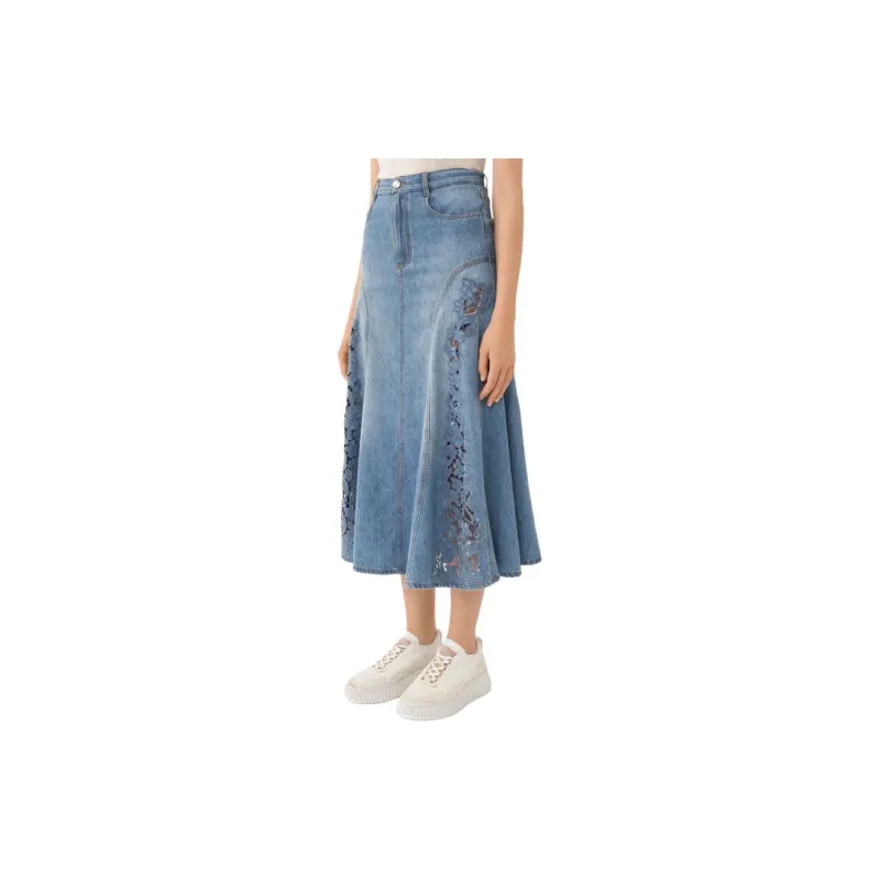 Chloe SS24 Denim Long Skirts Women's Blue-3