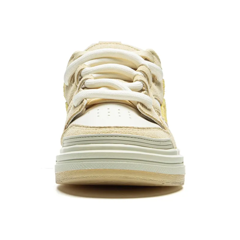 LiNing Wave SWAG Slip Resistant Cushioning Abrasion Resistant Low Top Skateboard Shoes Women's Yellow Beige-3