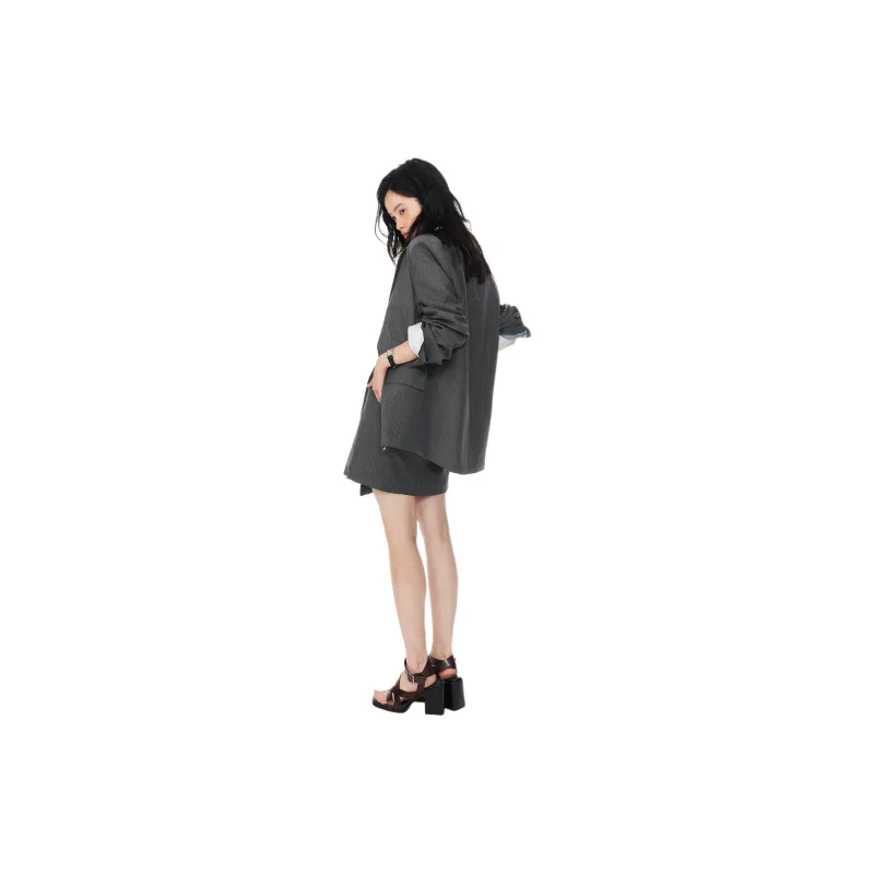 ULD Skirt Set Women's Gray With Blue Stripes-1