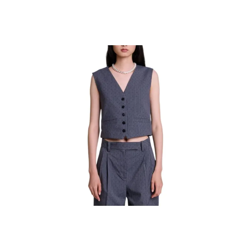 Maje Rhinestone embellished Pinstripe Waistcoat-2