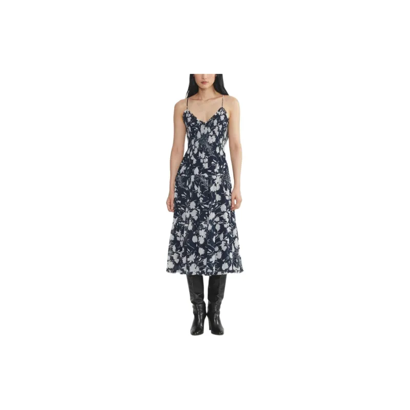 ARITZIA Wilfred Tuberose Dress Slip Dresses Women's Dark Night Nvy Lt Br/Black Background With White Print-2