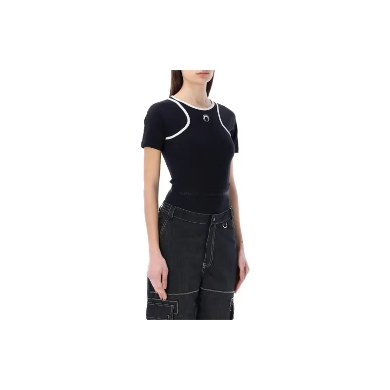 Marine Serre Logo print Detail Trimmed Bodysuit-3