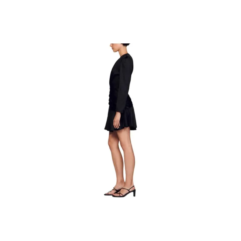 Sandro Leticia Draped Long-sleeve Minidress-4