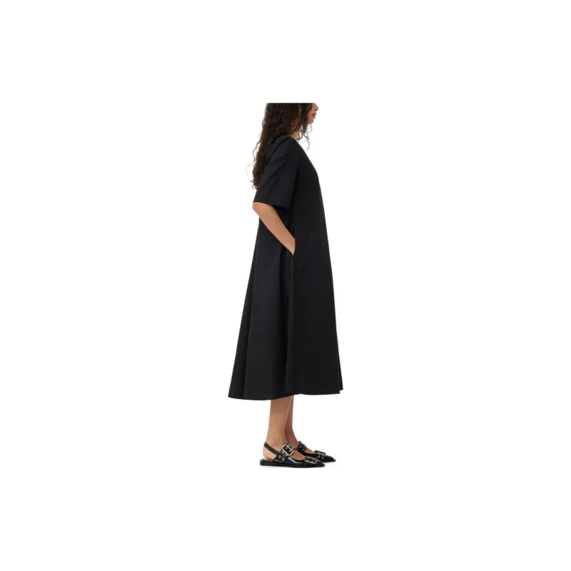 GANNI Exclusive Black Cotton Poplin Maxi Dress Short-Sleeved Dresses Women's Black-5