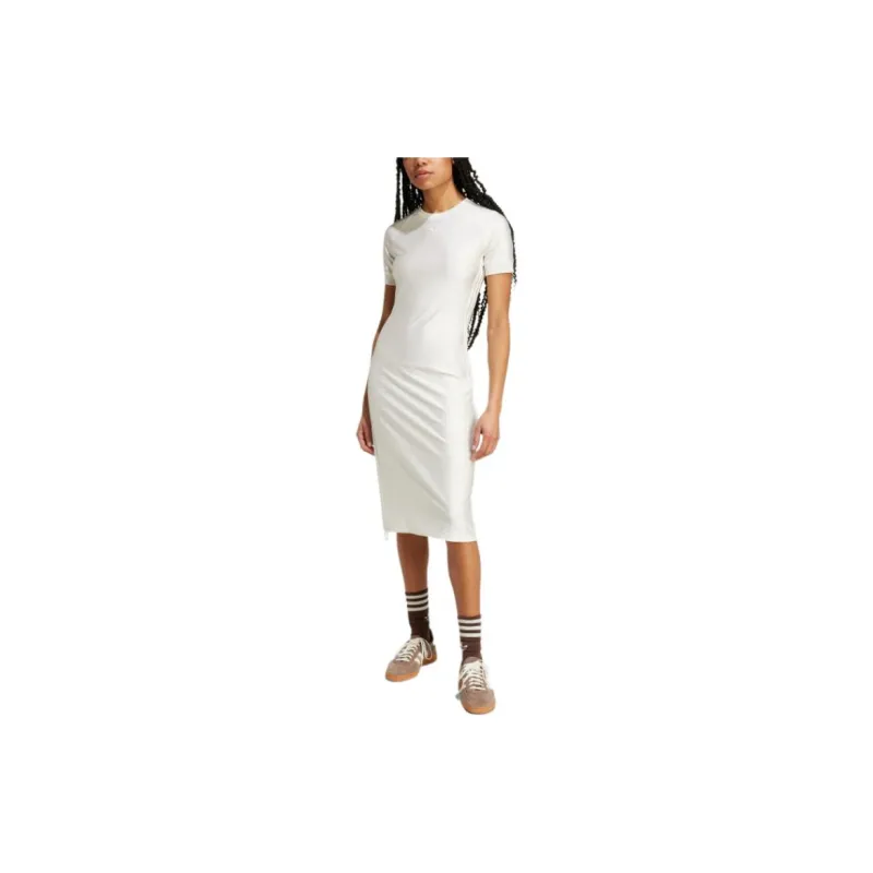 Adidas RUCHED 3-STRIPES CALI TEE DRESS Short-Sleeved Dresses Women's Cloud White-1