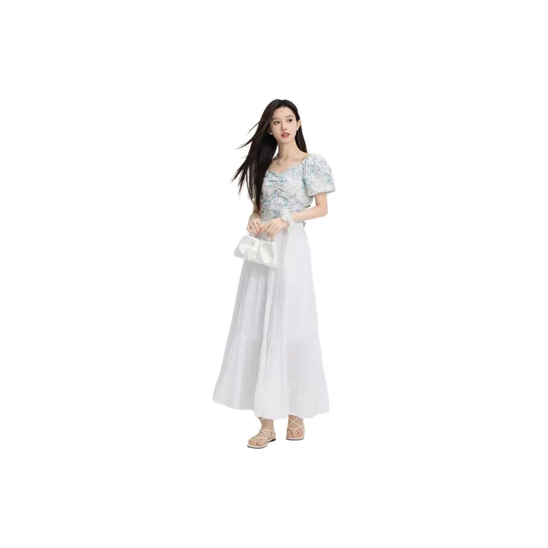 PZGE Casual Long Skirts Women's White-5