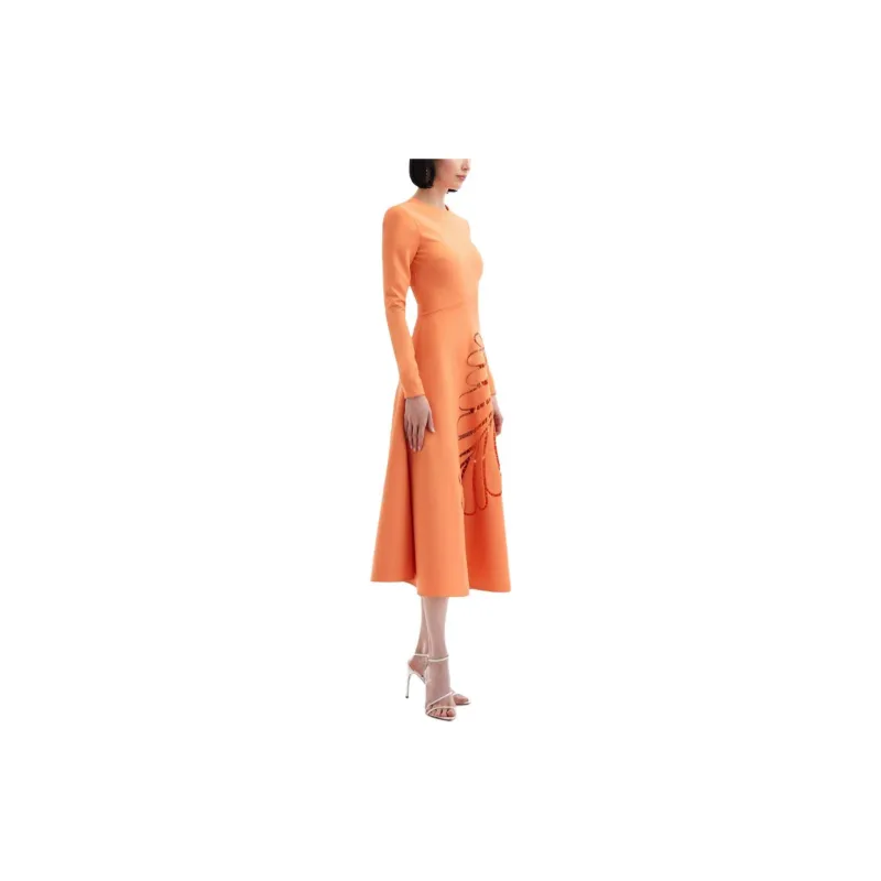 Oscar De La Renta Cut-out Long-sleeve Midi Dress-2