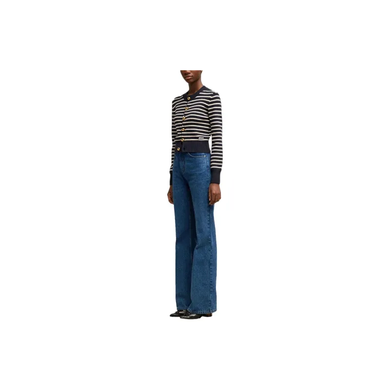 AMIPARIS Logo Embroidered Striped Knitted Cardigan-3
