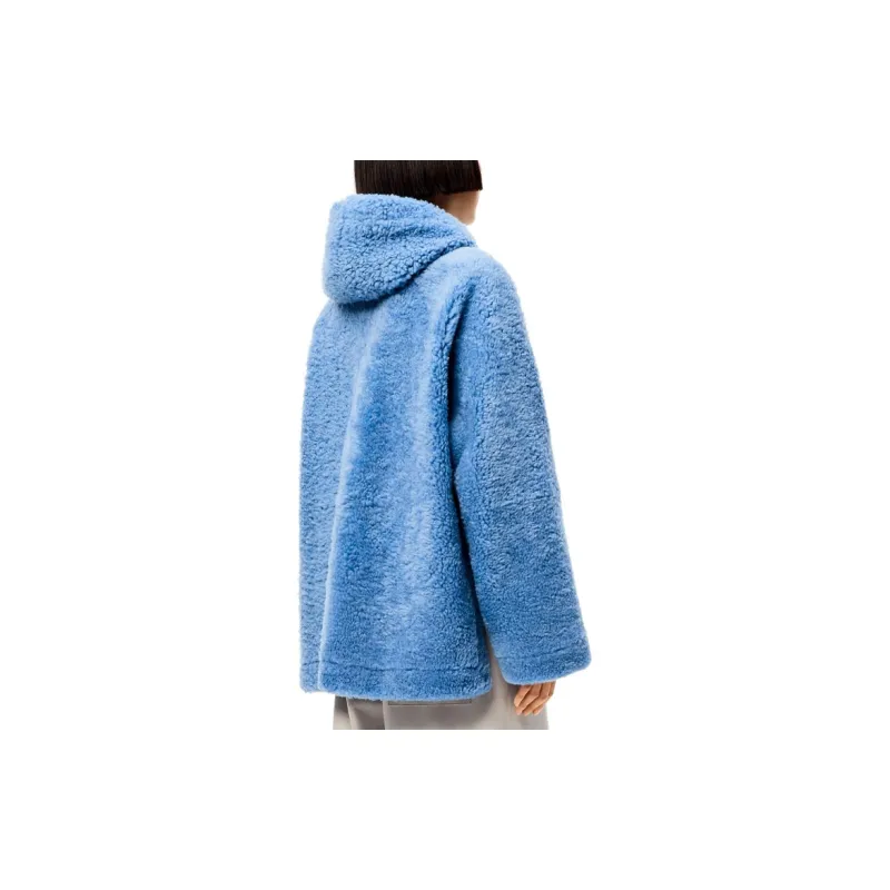 LOEWE Hooded Shearling Jacket 'Blue/Navy'-3